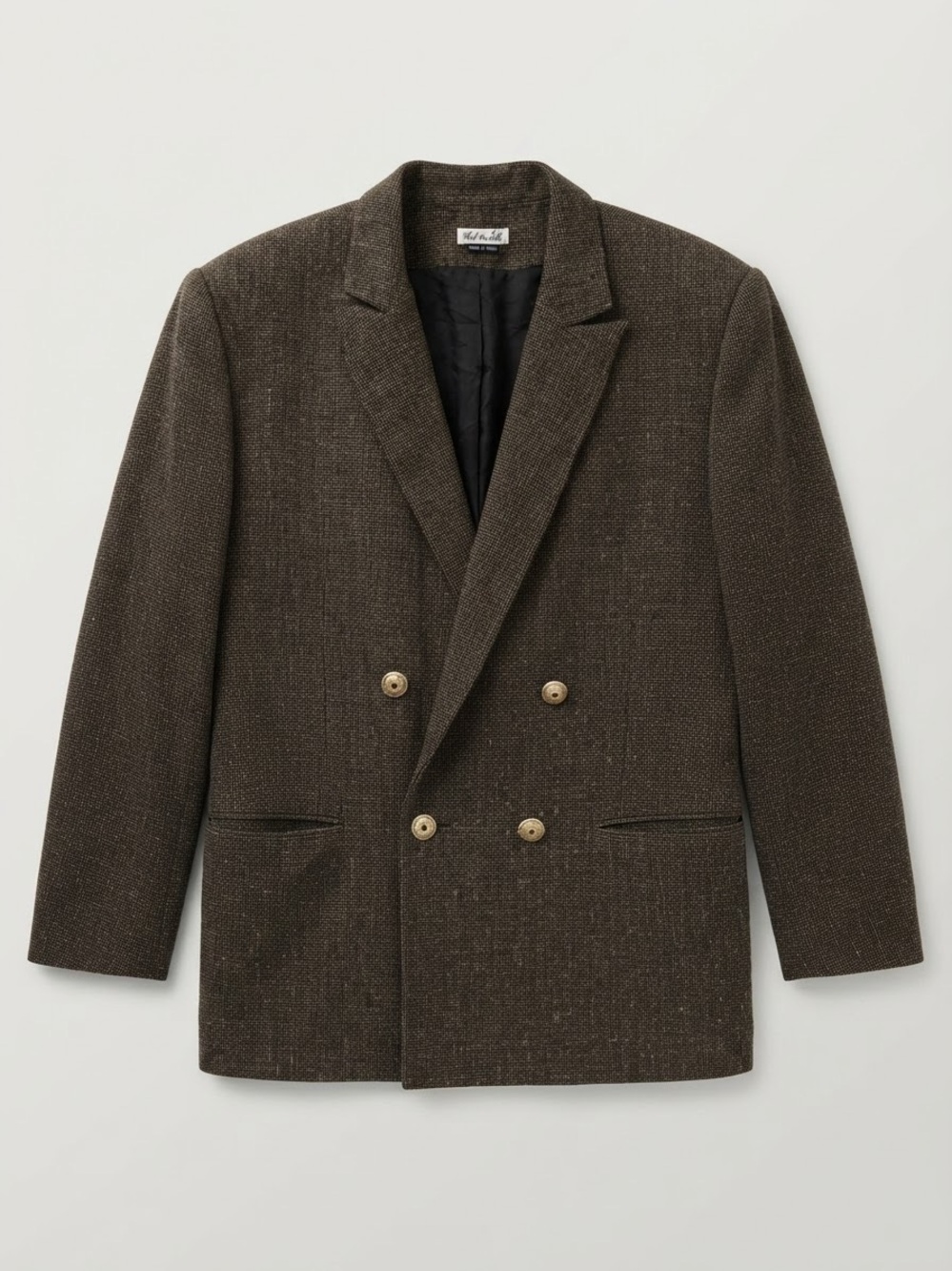 Doncaster Double-Breasted Tweed Blazer in Dark Brown